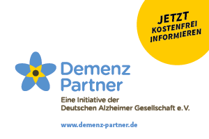 Logo der Initiative Demenz Partner in Form eines stilisierten Vergissmeinnicht