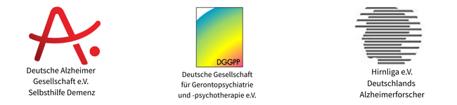 die Logos von Deutsche Alzheimer Gesellschaft, DGGPP, Hirnliga