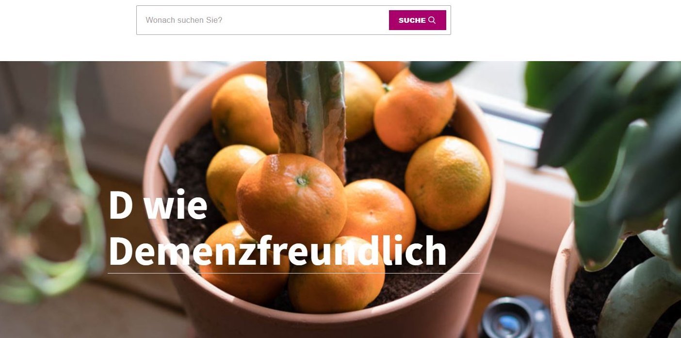 Mandarinen in Blumentopf mit Kaktus; Beschriftung: D wie demenzfreundlich